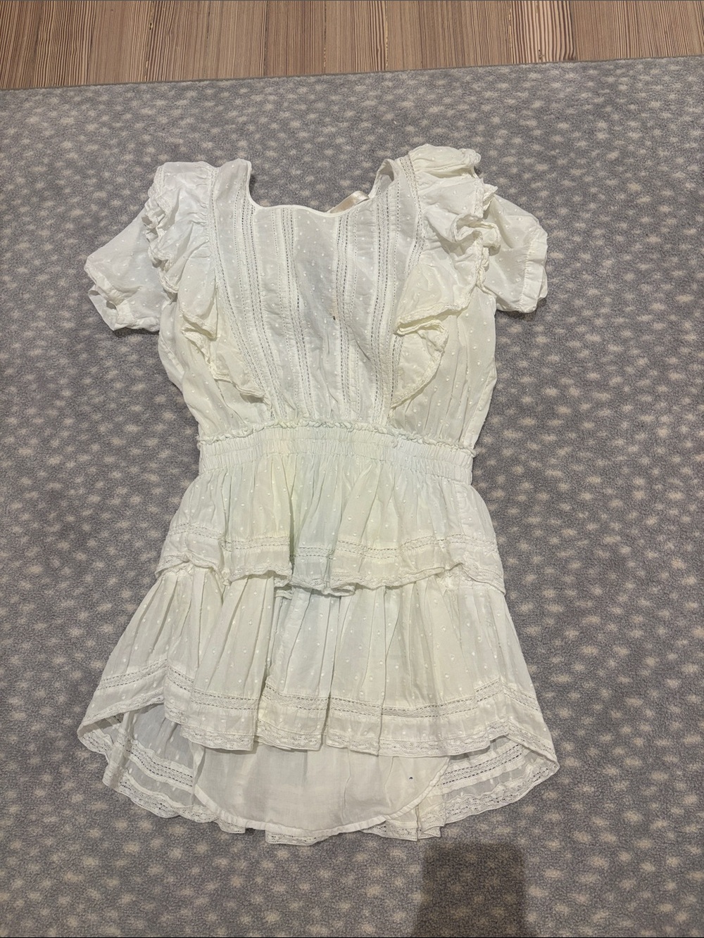LoveShackFancy Ivory Eyelet Ruffle Mini Dress